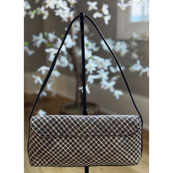 City DKNY Womens Woven Tweed Baguette Purse Black/Brown Small Shoulder Bag  Y2K - Picture 3 of 7